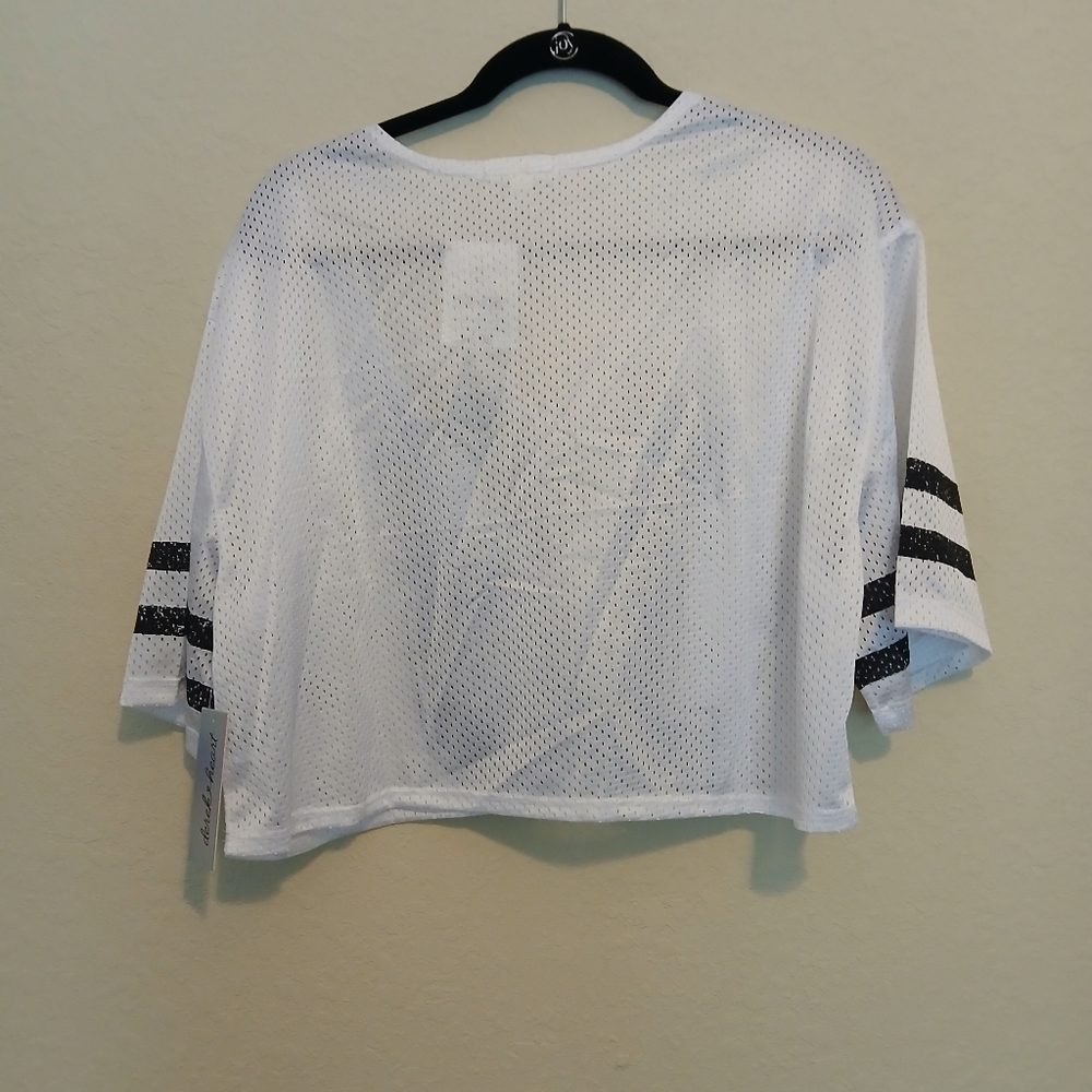 Derek Heart White Cropped Jersey Lace Trim NWT - Picture 2 of 6
